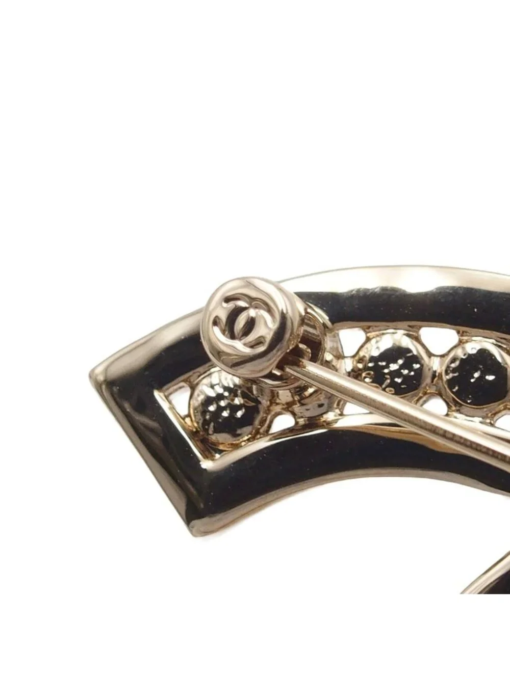 Chanel Brooch Light Gold Metal CC Logo Rhinestone Costume 23k